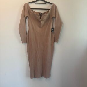 NWT Express Ribbed Off TheShoulderLong Sleeve V-Wire Midi Sweater‎ Dress